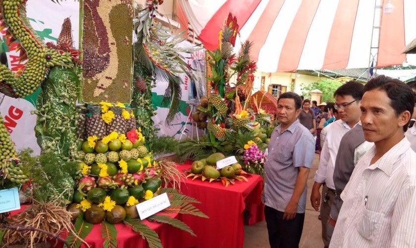 Quang cảnh náo nhiệt tại ngày hội du lịch vườn trái cây diễn ra tại đình Tân Lộc Đông