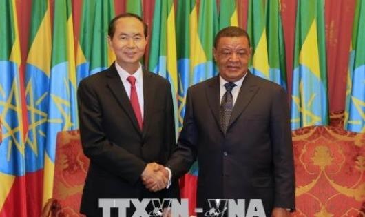 Chủ tịch nước Trần Đại Quang hội đàm với Tổng thống Ethiopia Mulatu Teshome. Ảnh: Nhan Sáng/TTXVN