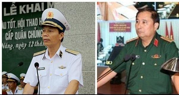 Từ trái qua, Chuẩn Đô đốc Hải quân Nguyễn Trọng Bình và Trung tướng Phùng Sĩ Tấn, Tư lệnh Quân khu 2 cùng được bổ nhiệm làm Phó Tổng tham mưu trưởng. Ảnh: dantri.com.vn