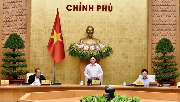 Thủ tướng Phạm Minh Chính chủ trì phiên họp Chính phủ sau kiện toàn nhân sự. Ảnh: N.Bắc