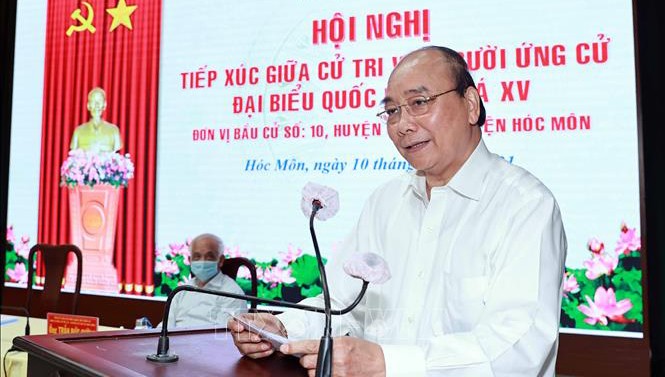 Chủ tịch nước Nguyễn Xuân Phúc nhấn mạnh nội dung trên tại buổi tiếp xúc cử tri TP Hồ Chí Minh ngày 10/5