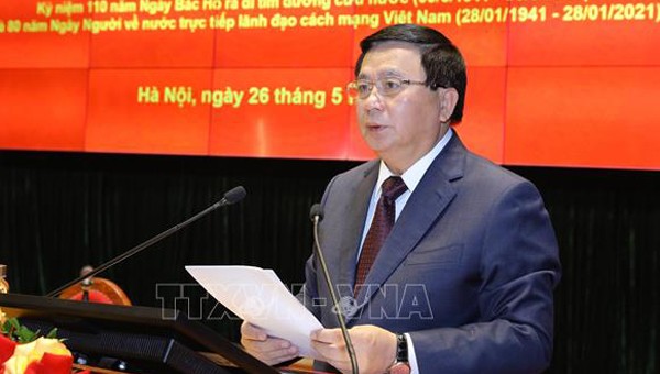 Ông Nguyễn Xuân Thắng, Ủy viên Bộ Chính trị, Giám đốc Học viện Chính trị quốc gia Hồ Chí Minh, Chủ tịch Hội đồng Lý luận Trung ương - phát biểu tại Hội thảo.
