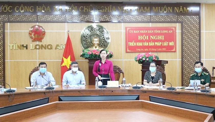 Giám đốc Sở Tư pháp Long An Phan Thị Mỹ Dung chủ trì hội nghị triển khai luật.