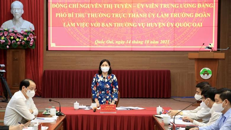Phó Bí thư Thường trực Thành ủy Hà Nội Nguyễn Thị Tuyến phát biểu kết luận hội nghị. 