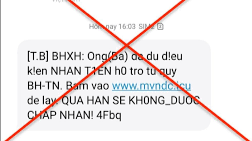 Bảo hiểm xã hội Việt Nam cảnh báo tin nhắn lừa đảo.