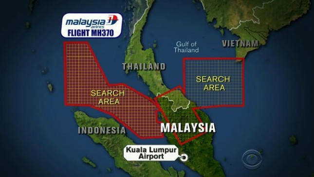 Đồ họa mở rộng khu vực tìm kiếm chuyến bay MH370 mất tích sang eo biển Malacca (Nguồn: NBC)