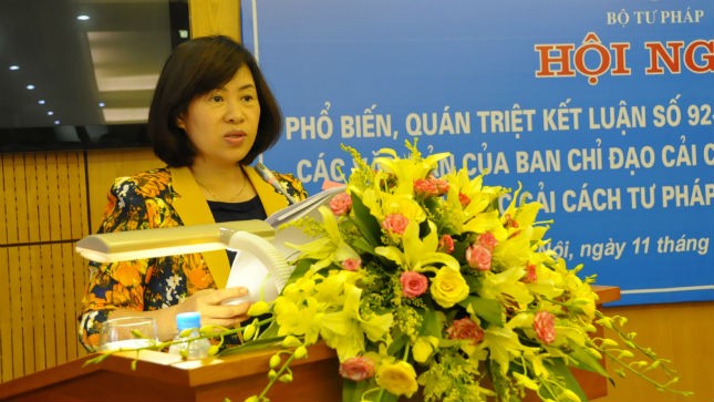 Thứ trưởng Nguyễn Thúy Hiền quán triệt các nhiệm vụ cải cách tư pháp của Bộ Tư pháp theo Kết luận số 92-KL/TW