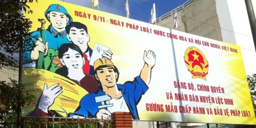 Pa-nô hưởng ứng Ngày Pháp luật ở huyện Lộc Ninh,  tỉnh Bình Phước