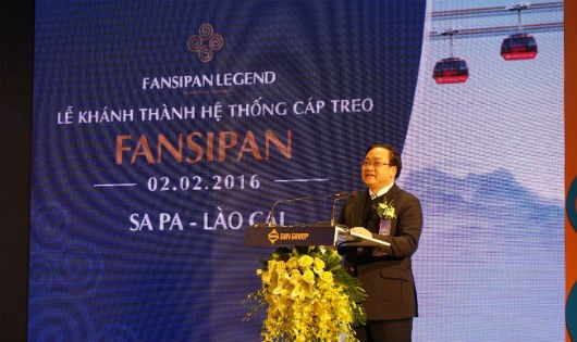 Phó  Thủ tướng Hoàng Trung Hải phát biểu tại lễ khánh thành hệ thống cáp treo Fansipan