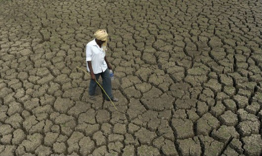 Một hồ nước khô cạn ở Ấn Độ. Ảnh: AFP