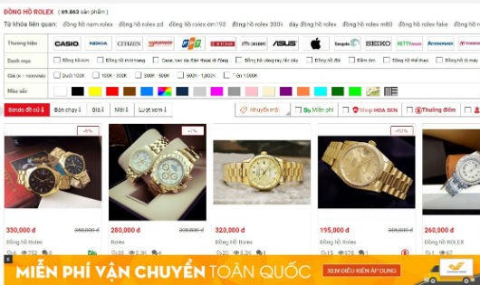 Tìm kiếm bằng cụm từ “đồng hồ Rolex”, sàn thương mại Sendo.vn cho kết quả là 69.863 sản phẩm là hàng có dấu hiệu giả, nhái
