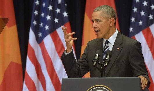 Ông Obama phát biểu tại Việt Nam hồi tháng 5 vừa qua. Ảnh: AFP