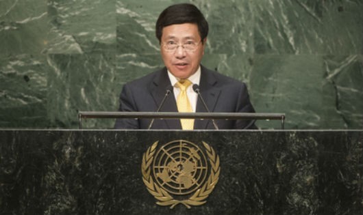 Phó Thủ tướng, Bộ trưởng Bộ Ngoại giao Phạm Bình Minh phát biểu tại phiên họp. Ảnh: UN