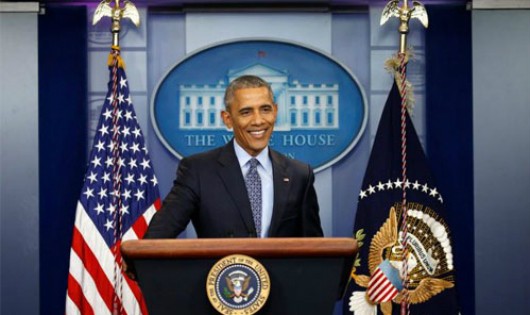 Tổng thống sắp mãn nhiệm của Mỹ Barack Obama trong cuộc họp báo ngày 18/1 - Ảnh: Reuters