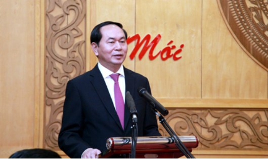 Chủ tịch nước Trần Đại Quang khẳng định những thành tích của Ninh Bình góp phần quan trọng vào vào thành tựu chung của đất nước. Ảnh: Báo Ninh Bình