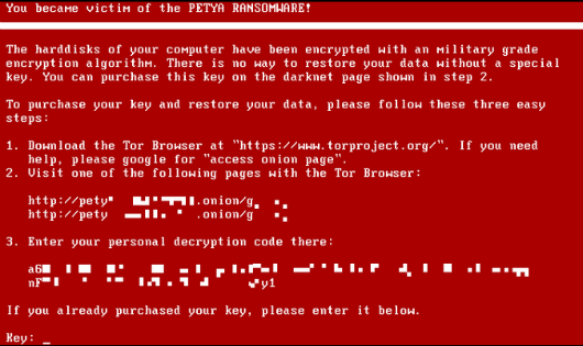Màn hình một máy tính bị tấn công bằng mã độc Petya