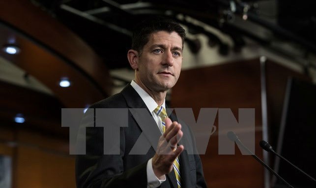 Chủ tịch Hạ viện Mỹ Paul Ryan phát biểu trong cuộc họp báo ở thủ đô Washington ngày 27/7. (Nguồn: AFP/TTXVN)