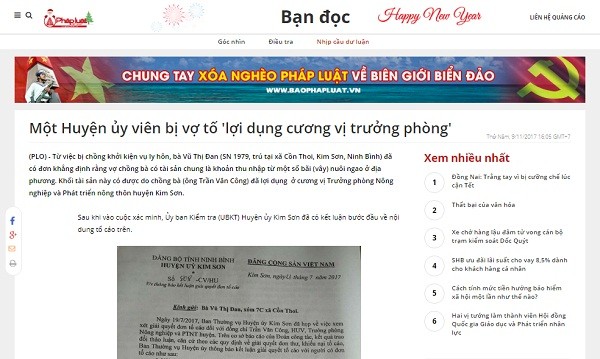 'Nghi vấn chìm xuồng' vụ Trưởng Phòng NN&PTNT huyện Kim Sơn bị vợ tố có tài sản 'ngầm'