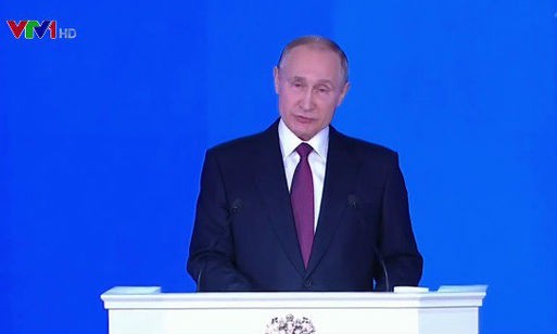 Tổng thống Nga Vladimir Putin đọc Thông điệp Liên bang. Ảnh VTV