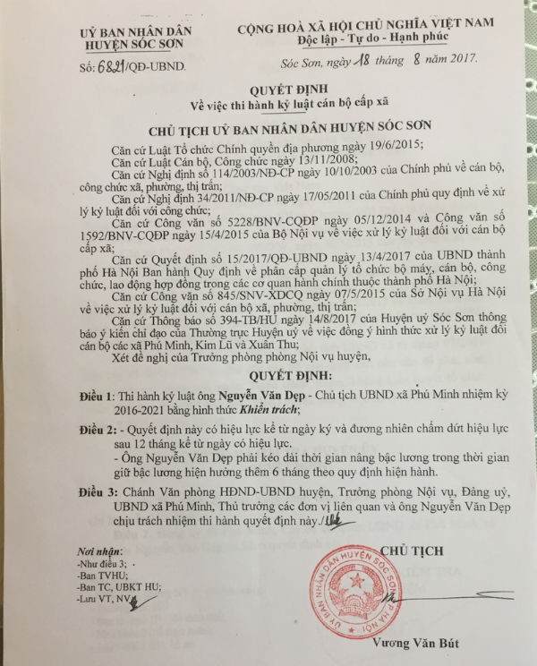 Sóc Sơn - Hà Nội: Chủ tịch xã Phú Minh liên tục bị kỷ luật 