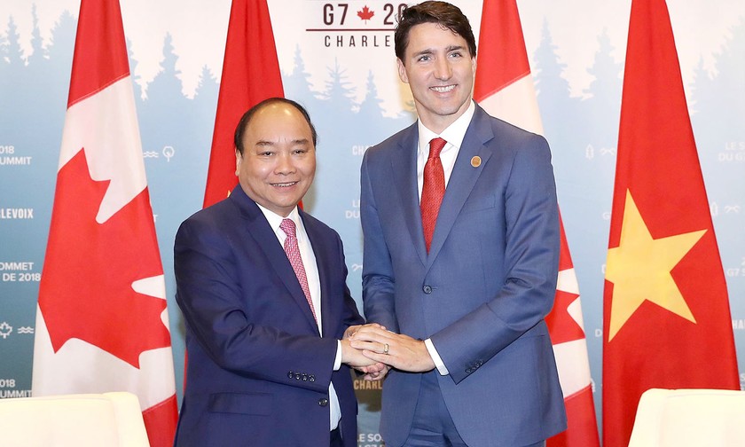 Thủ tướng Nguyễn Xuân Phúc và Thủ tướng Canada Justin Trudeau. 
Ảnh: VGP