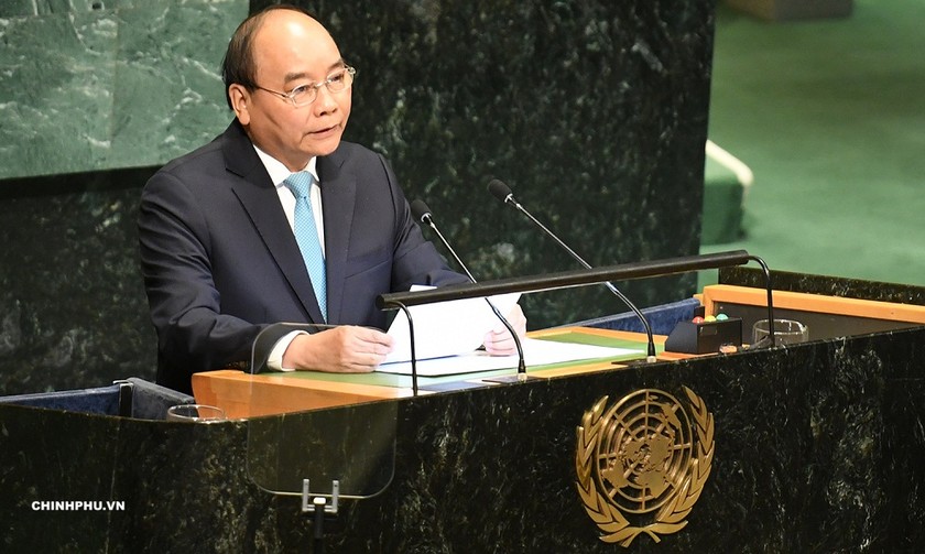 Thủ tướng phát biểu tại Phiên thảo luận cấp cao khoá 73 của ĐHĐ LHQ. 
Ảnh Chinhphu.vn