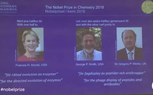 Chân dung 3 nhà khoa học đoạt giải Nobel Hóa học 2018. Ảnh: NobelPrize/VOV