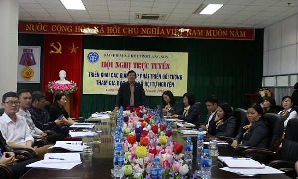 Ông Đỗ Văn Khoan - Giám đốc BHXH tỉnh Lạng Sơn phát biểu chỉ đạo tại Hội nghị trực tuyến về công tác phát triển đối tượng tham gia BHXH tự nguyện