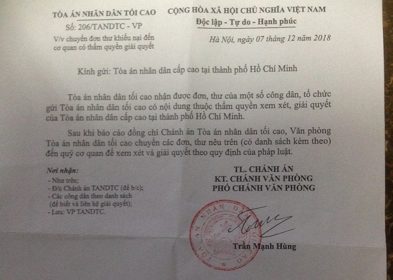 Vụ kiện kéo dài suốt thập kỷ ở Bà Rịa - Vũng Tàu:  Kiến nghị của bị đơn được chuyển đến TAND cấp cao tại TP Hồ Chí Minh