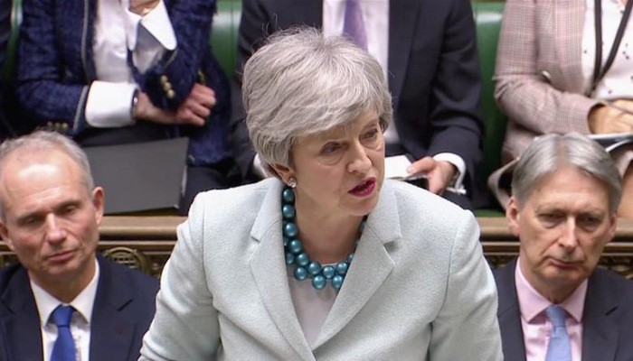 Thủ tướng Anh Theresa May tại Quốc hội ngày 25/3 - Ảnh: Reuters