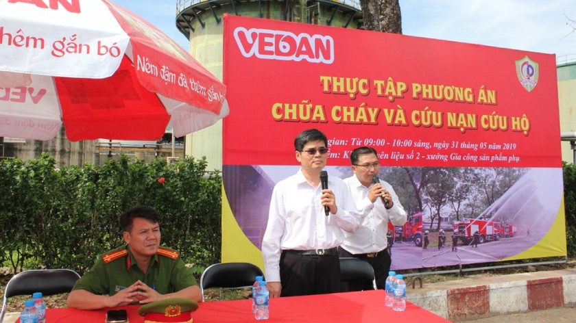 Ông Ko Chung Chih - Phó Tổng Giám đốc Vedan Việt Nam phát biểu tại buổi diễn tập