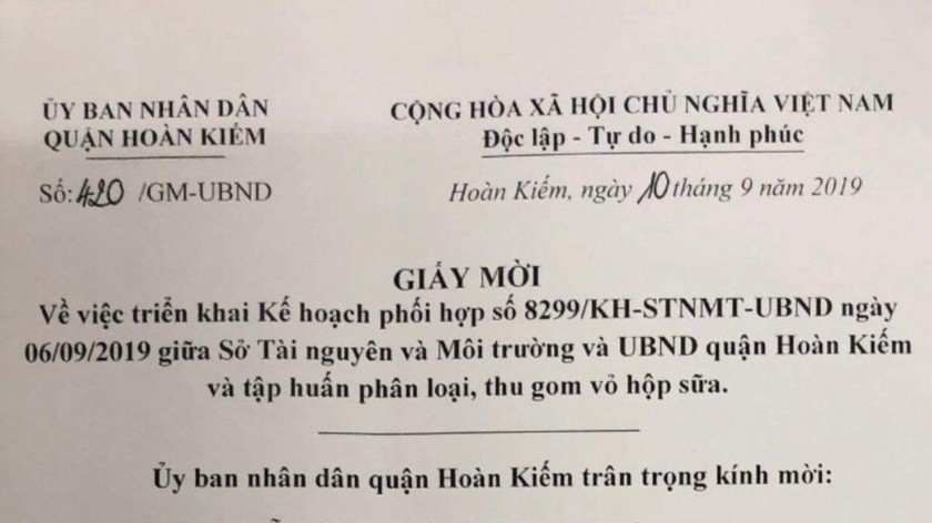 Quận Hoàn Kiếm, Hà Nội: Có nhất thiết phải “tập huấn phân loại, thu gom vỏ hộp sữa”? 