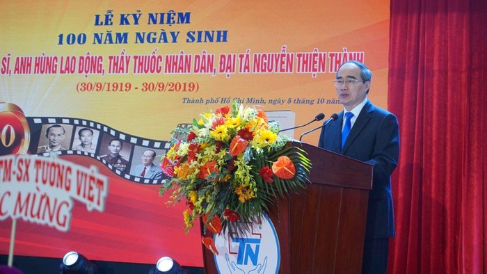 Bí thư Thành ủy TP Hồ Chí Minh Nguyễn Thiện Nhân phát biểu tại Lễ kỷ niệm. Ảnh Báo Tin tức