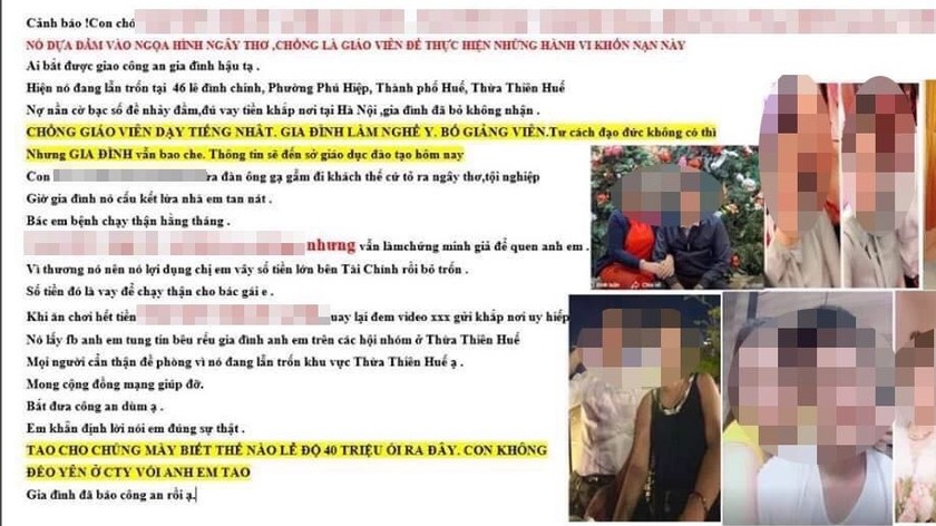 Nhiều người bị các đối tượng cho vay bôi xấu hình ảnh lên các trang mạng xã hội (Hình ảnh nạn nhân gửi đến Công an Thừa Thiên - Huế)