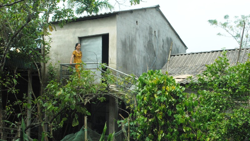 Căn nhà tránh lũ của chị Nguyễn Thị Xuân ở thôn Hưng Thịnh (An Hòa Thịnh, huyện Hương Sơn).