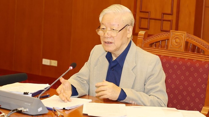 Tổng Bí thư, Chủ tịch nước Nguyễn Phú Trọng phát biểu tại phiên họp. Ảnh: VGP