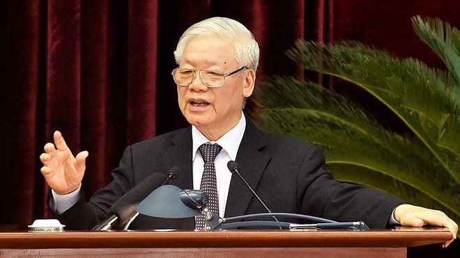 Tổng bí thư, Chủ tịch nước Nguyễn Phú Trọng phát biểu bế mạc tại Hội nghị T.Ư 13. Ảnh: Nhật Bắc
