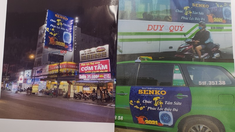 Một số hình ảnh pano quảng cáo của Cty Senko mà ông Hải cho rằng sử dụng chữ “Tết” cách điệu ông sáng tạo ra.