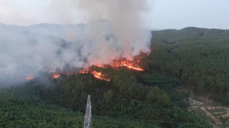 Cháy rừng ở Thừa Thiên - Huế vừa qua đe dọa đến an toàn đường dây truyền tải điện Bắc - Nam.