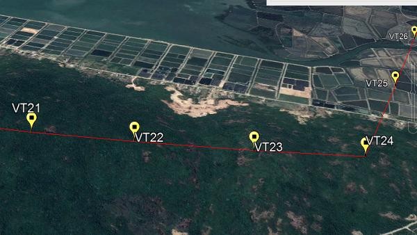 Ảnh chụp từ vệ tinh các vị trí của đường dây 500 kV Vân Phong - Vĩnh Tân.