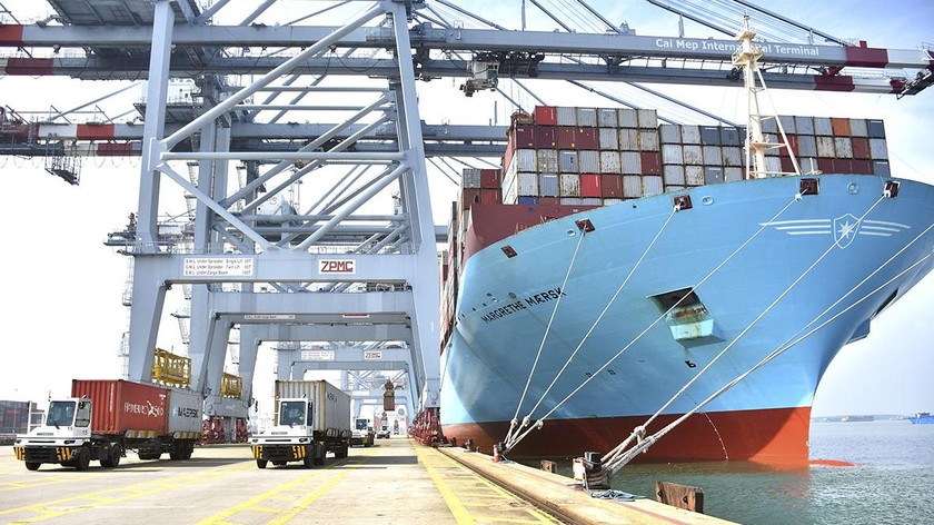 Làm hàng cho tàu container tại cảng CMIT (Bà Rịa - Vũng Tàu).