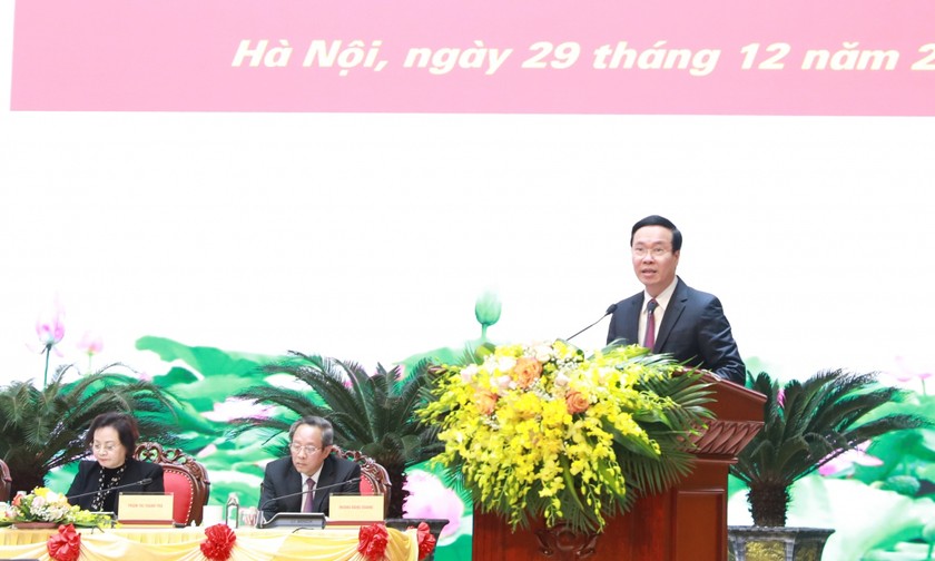 Thường trực Ban Bí thư Võ Văn Thưởng phát biểu chỉ đạo Hội nghị tổng kết công tác tổ chức xây dựng Đảng năm 2022, triển khai nhiệm vụ năm 2023.