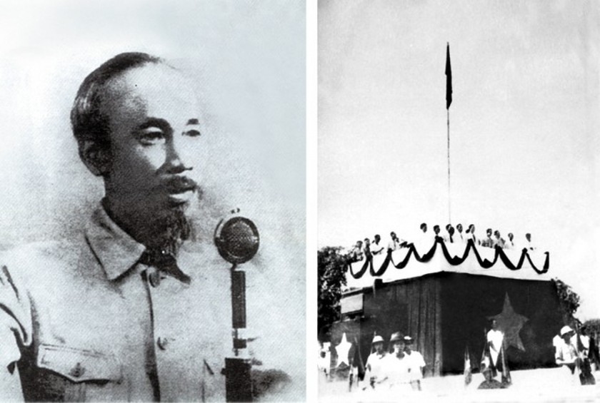 Chủ tịch Hồ Chí Minh đọc Bản Tuyên ngôn Độc lập tại Quảng trường Ba Đình ngày 2-9-1945. (Ảnh: Tư liệu)