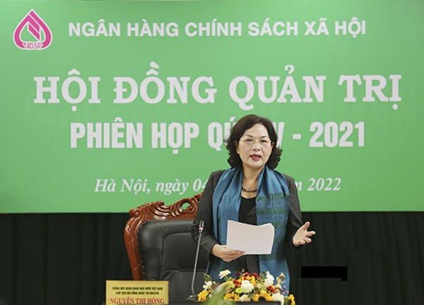 Thống đốc NHNN Việt Nam Nguyễn Thị Hồng kiêm Chủ tịch HĐQT NHCSXH chủ trì phiên họp.