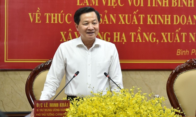 Phó Thủ tướng Lê Minh Khái phát biểu tại buổi làm việc với tỉnh Bình Phước.
