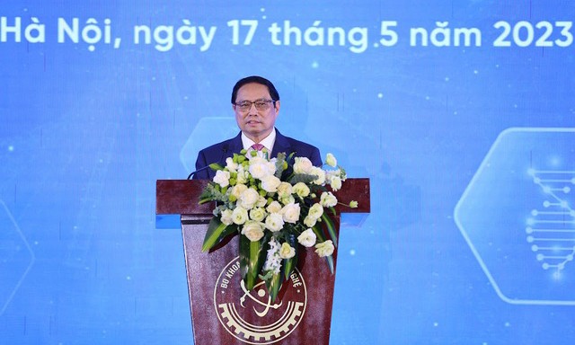 Thủ tướng Chính phủ Phạm Minh Chính phát biểu tại lễ chào mừng Ngày Khoa học và Công nghệ (KH&CN) Việt Nam 18/5. Ảnh: VGP/Nhật Bắc
