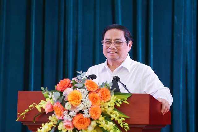 Thủ tướng Chính phủ Phạm Minh Chính phát biểu tại cuộc làm việc với Hội Nhà báo Việt Nam. Ảnh VGP/Nhật Bắc