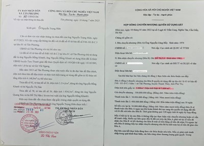 UBND xã Tân Phương xác nhận diện tích thực tế có 4.148,9m2 đất, nhưng được ông Nguyễn Công Bảy ký hợp đồng bán lên đến 10.000m2. Ảnh: ND
