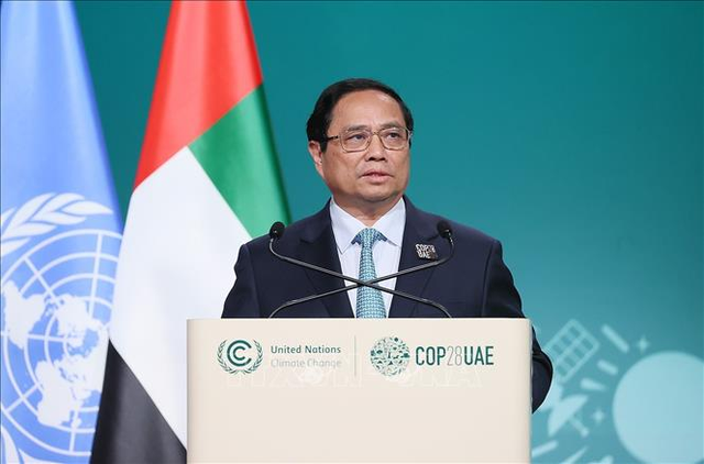 Thủ tướng Phạm Minh Chính phát biểu tại Hội nghị Thượng đỉnh hành động khí hậu thế giới - Ảnh: VGP/Nhật Bắc