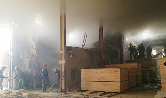 Đám cháy xuất hiện trong xưởng ép gỗ
